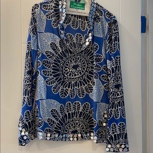 Tory Burch Blue Multi Embellished Tunic Top 6